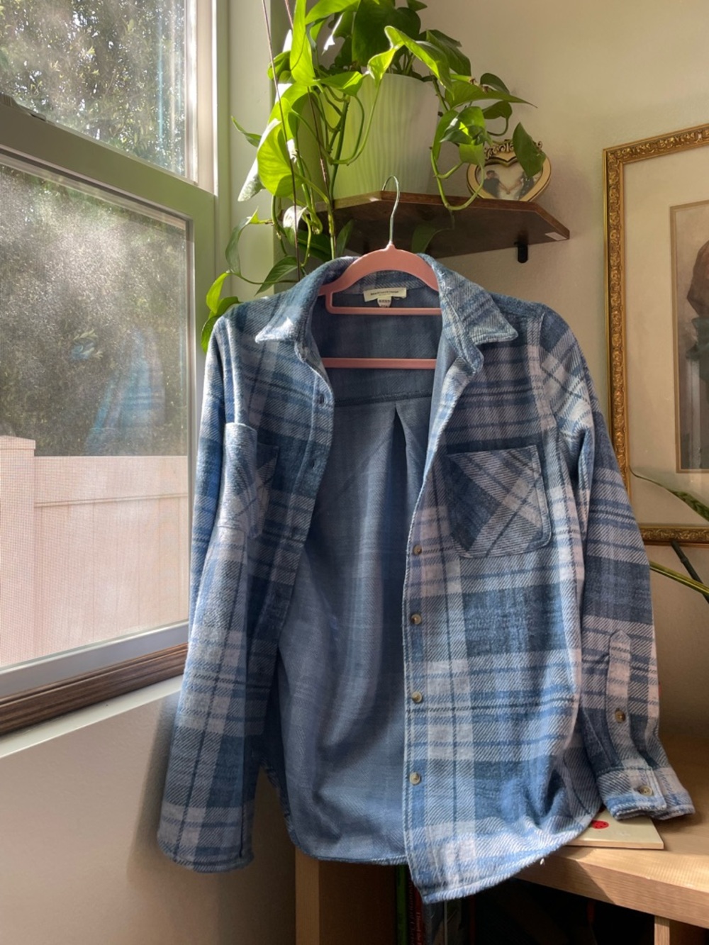 BeachLunchLounge Blue Plaid Shacket Lightweight Flannel Button Up Cozy XS